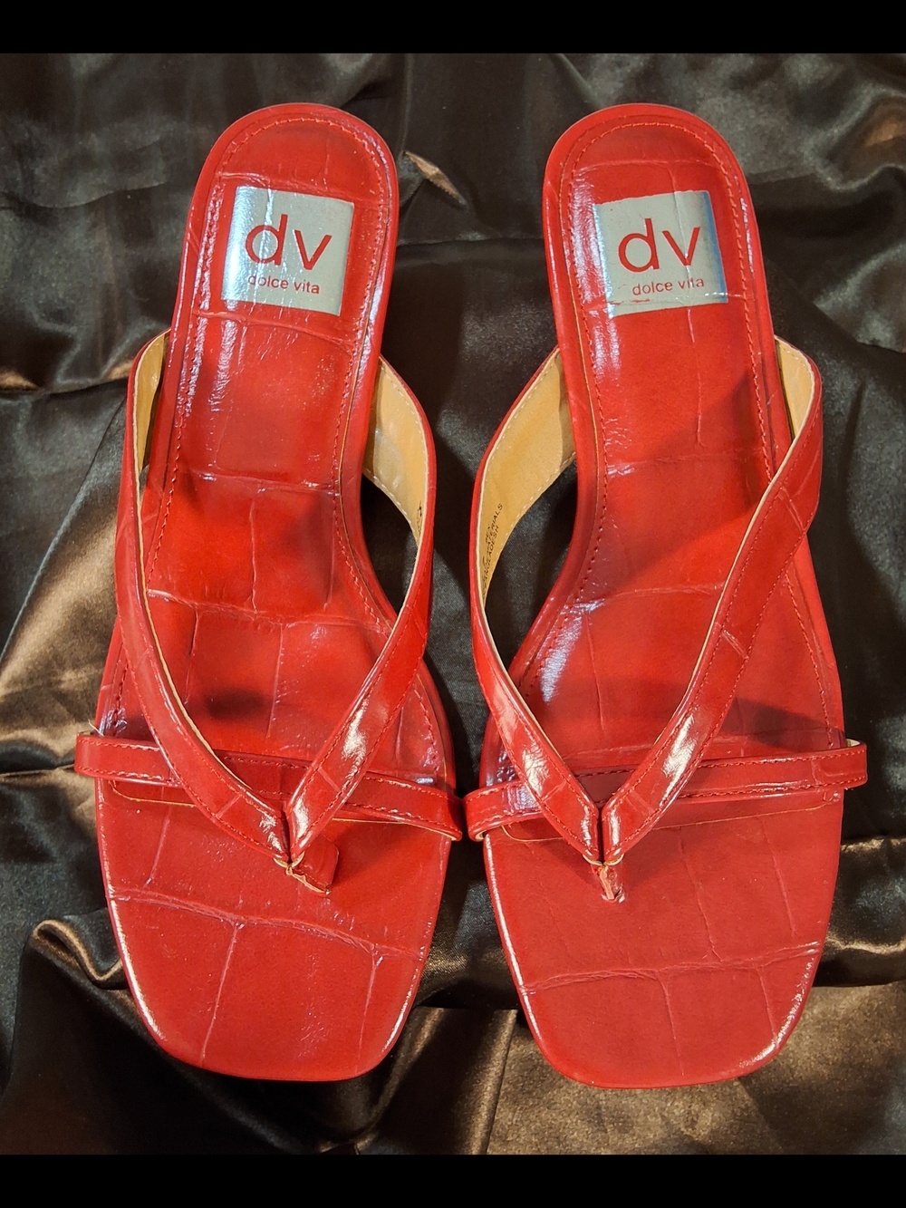 Dolce Vita DV Red Croc Embossed Toe Ring Slide Sandals Size 7
